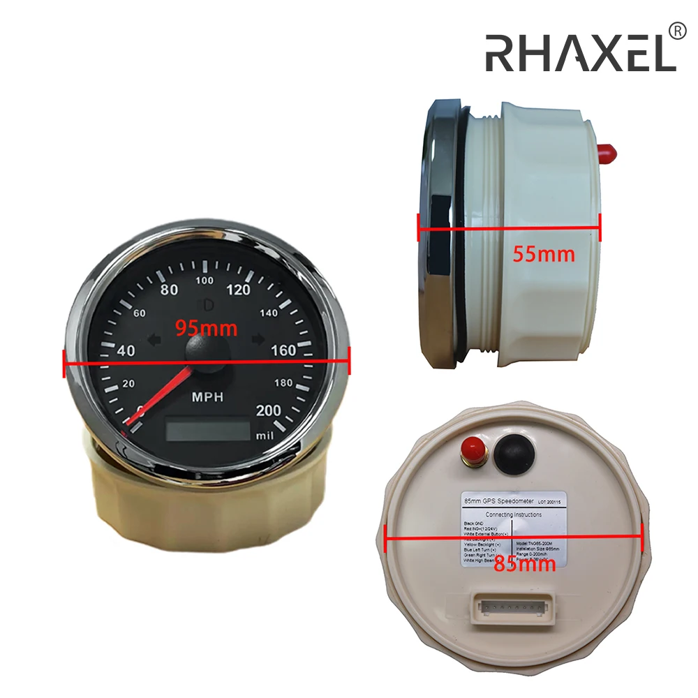 

RHAXEL 2 Gauge Set 85mm GPS Speedometer Odometer Tachometer RPM for Racing VAN Vessels Truck with Red Yellow Backlight 12V 24V