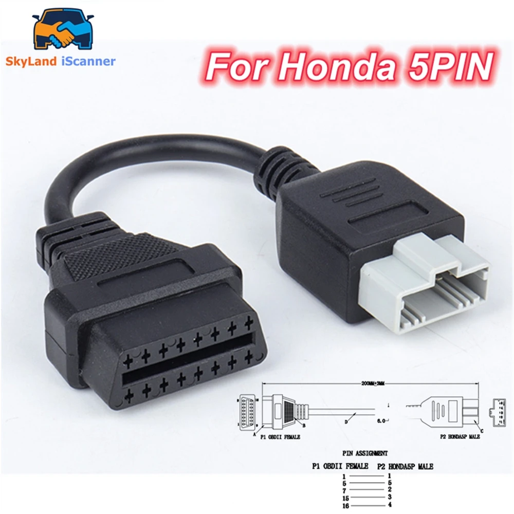 

2026 Best OBD Adapter For Honda 5Pin OBD OBD2 Adapter Connector Cable Diagnostic Cable To OBD2 16Pin Connector Extension Cable