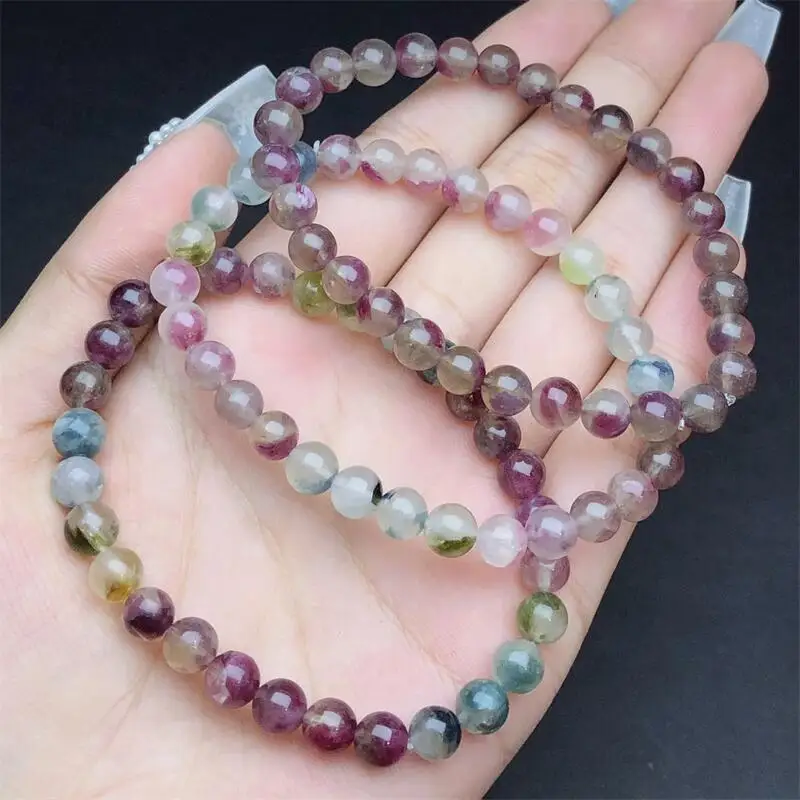 7MM Natural Plum Blossom Tourmaline Bracelet Colorful Gemstone Bead Strings Fashion Beautifully Jewelry Gift 1PCS