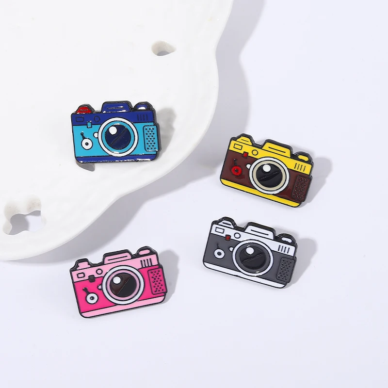 4 Styles Camera Enamel Pins Custom Brooches Lapel Badges Cartoon Travel Outdoors Jewelry Gift for Kids Friends