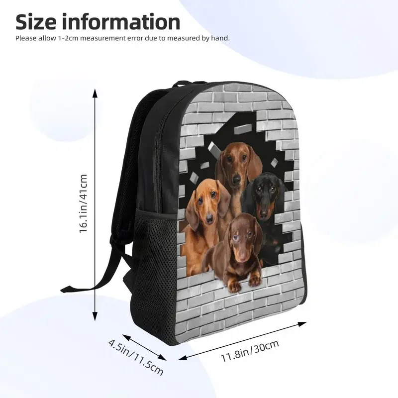 Mochila con estampado 3D de perro salchicha en ladrillo de cemento para hombre, bolsas de viaje universitarias para ordenador portátil de 15 pulgadas