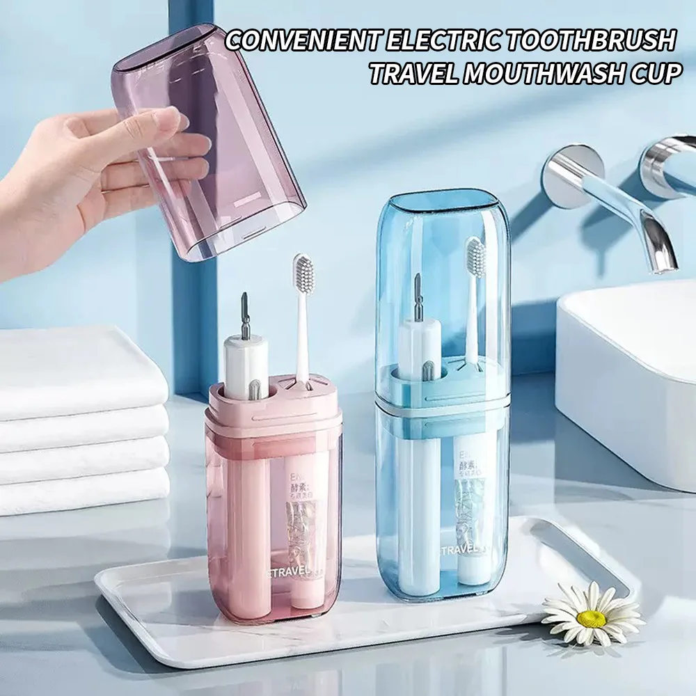 Space-Saving Electric Toothbrush Travel Case Portable Toothpaste & Mouthwash Cup Holder for Daily Trip