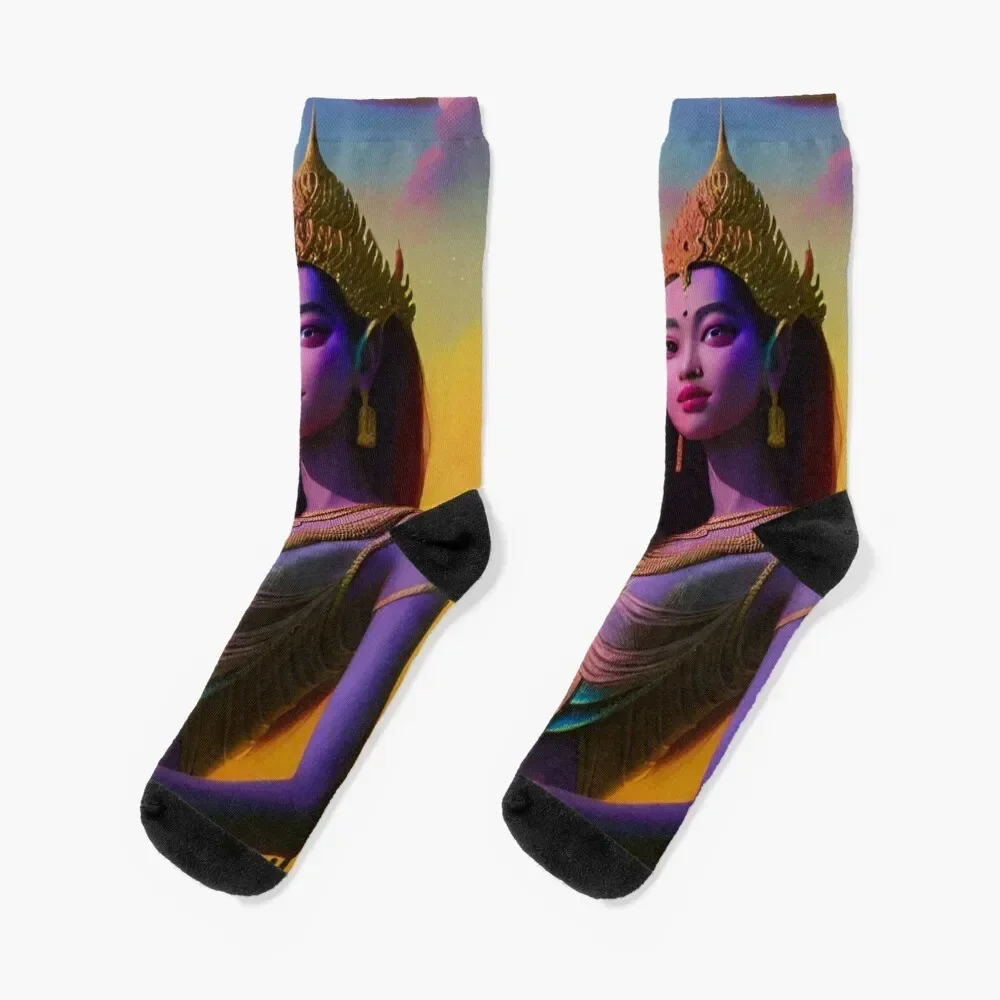 Calcetines morados de la diosa de Khmer calcetines antideslizantes de fútbol feliz hombre mujer