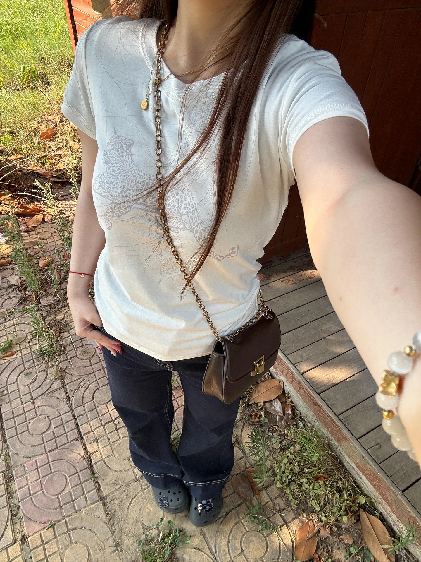 Lion Print Short Sleeve round Neck T-Shirt Women's Summer Slim Fit Fashion Design White Color Commute Style Universal Size