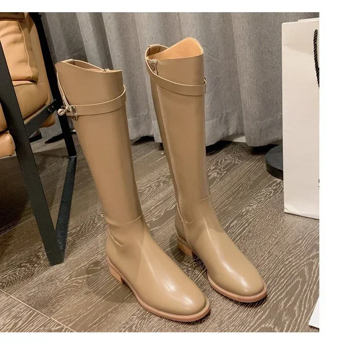 2024 Hot New Simple Thigh-high Boots Women\'s Thick Soles But Knee Elongated Thigh-high Boots