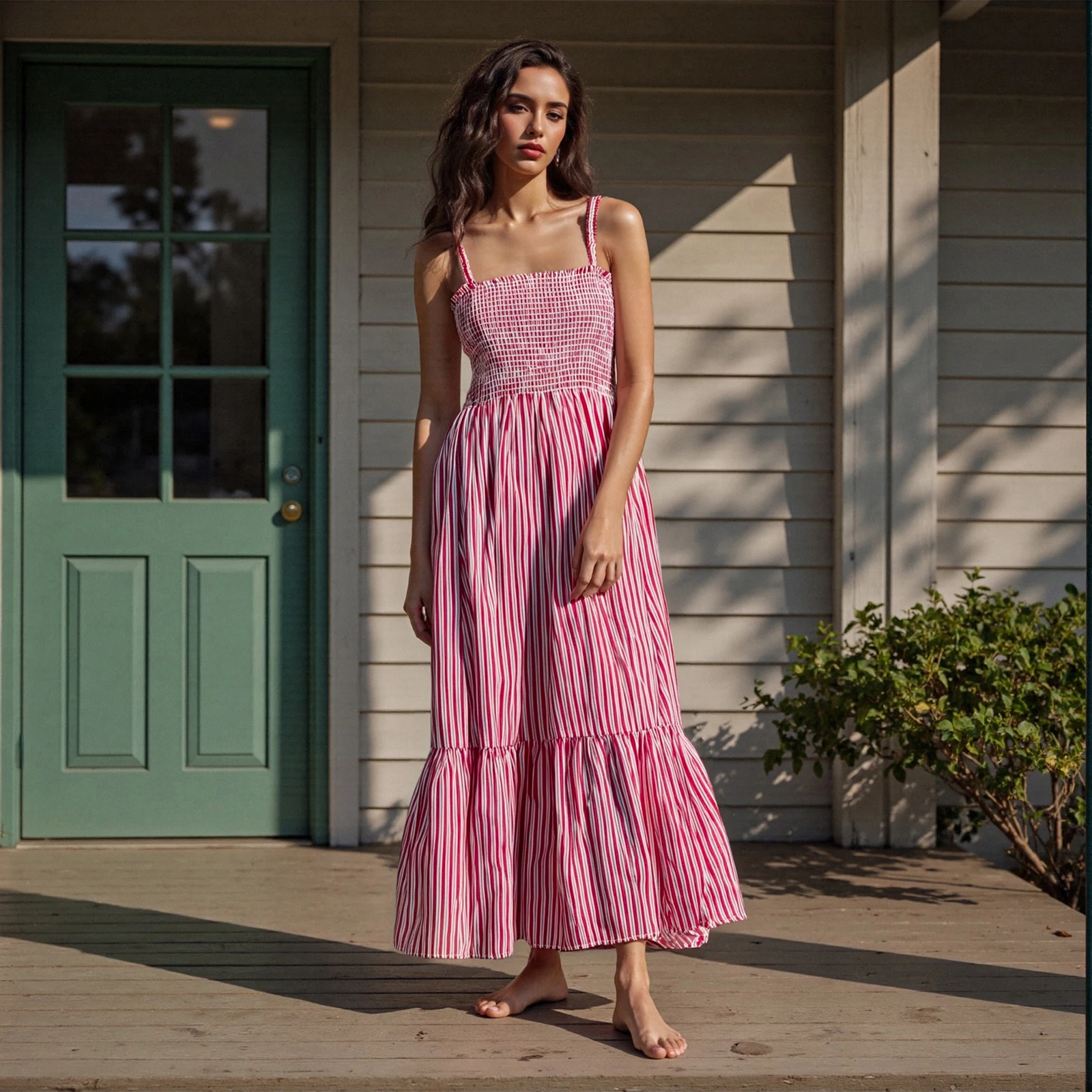 Nieuwe dames mouwloze jurk casual zomer gestreepte print backless a-lijn feestjurk voor vakantie cocktail strand streetwear