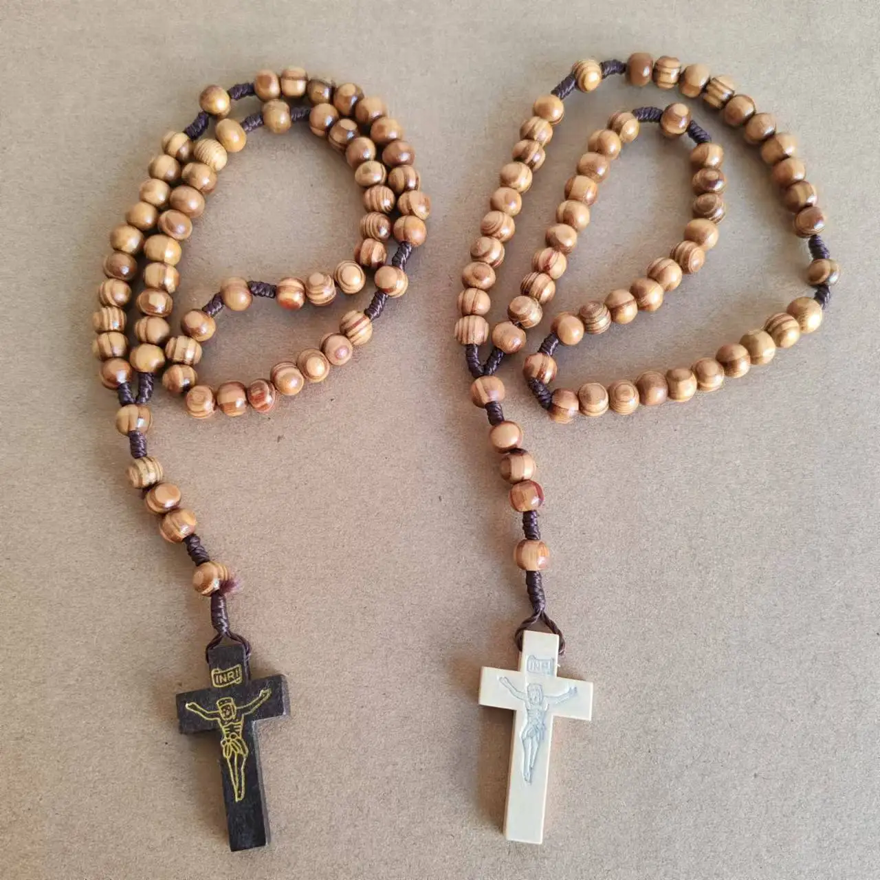 10pcs/pack wholesale cheap olive/pine wooden beads religious rosary, catholic rosary necklace with wooden cross