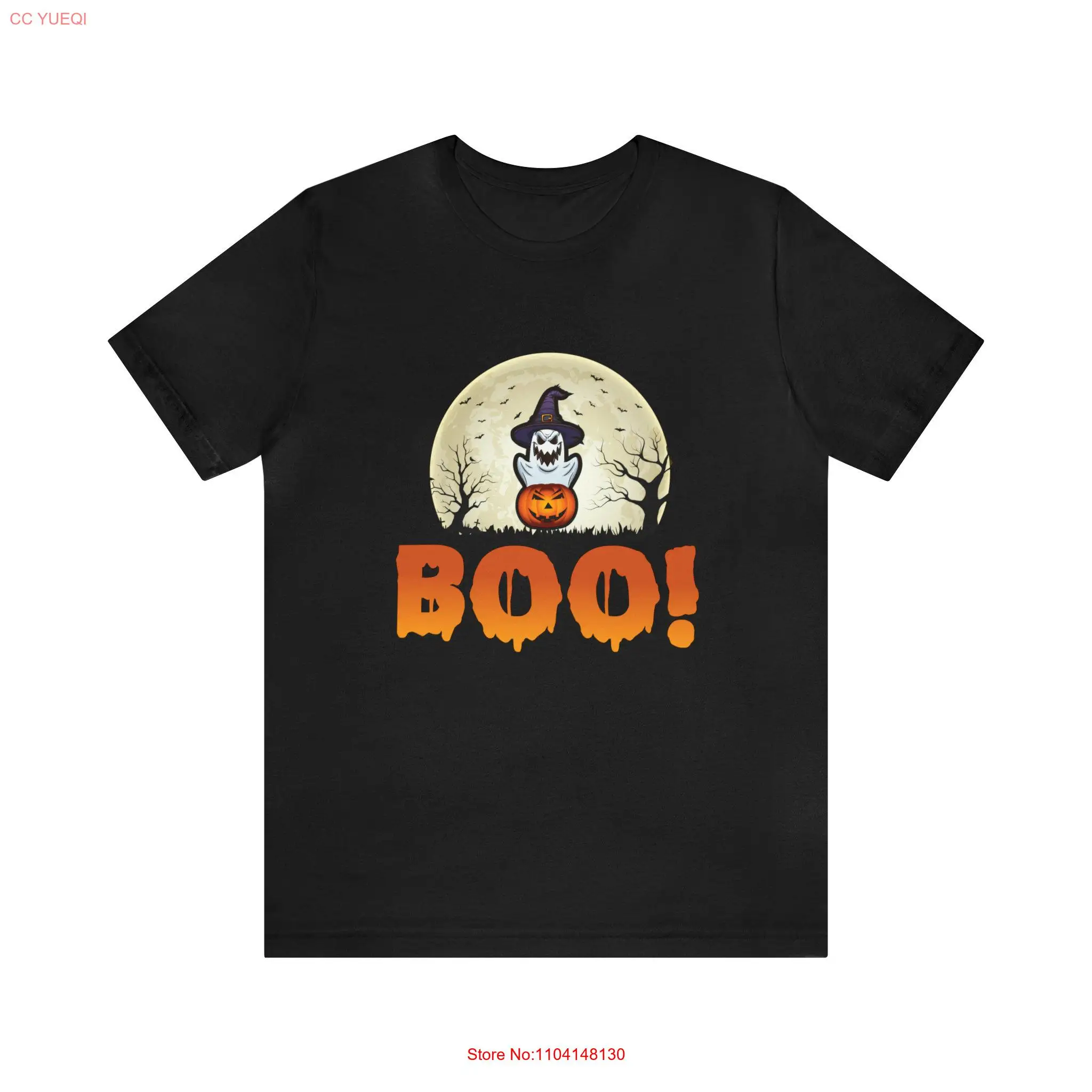 

Boo Scary Ghost Halloween T shirt Black and Orange Spooky Party long or short sleeves