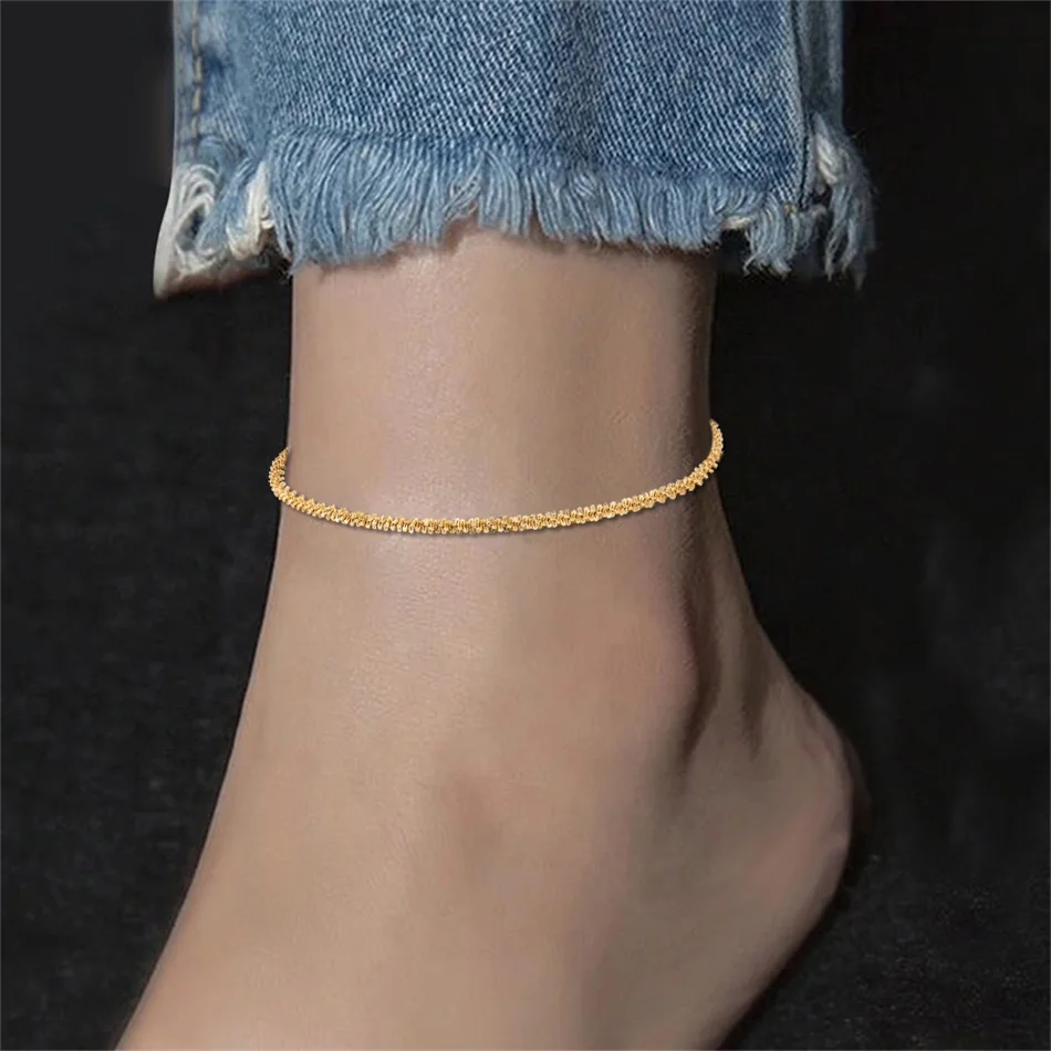 Visunion 10PCS Gold Color Cauliflower Anklet Bracelet On The Leg Fashion Female Barefoot For Women Leg Chain Beach Foot Jewelry