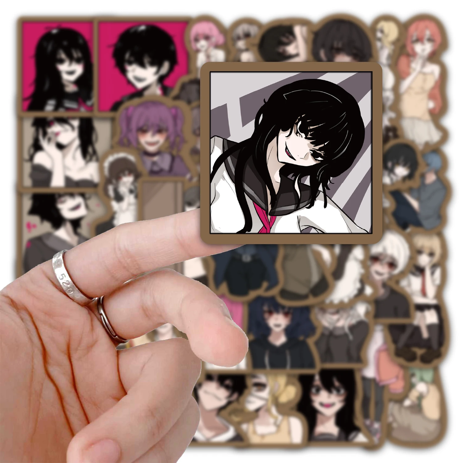 50개입 어두운 색상 캐릭터 학생 스티커 DIY 휴대폰 케이스 노트북 보온병 장난감 스티커