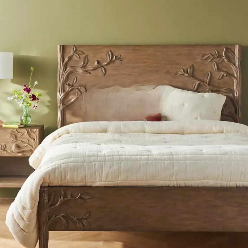 

Solid wood carving flower retro master bedroom wedding antique old double neoclassical luxury bed