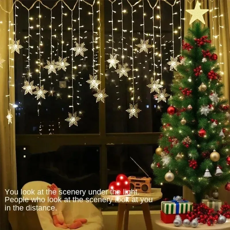 LED Snowflake Curtain Lights, Christmas Window Fairy String Lights for Home Party Wedding New Year Decoration