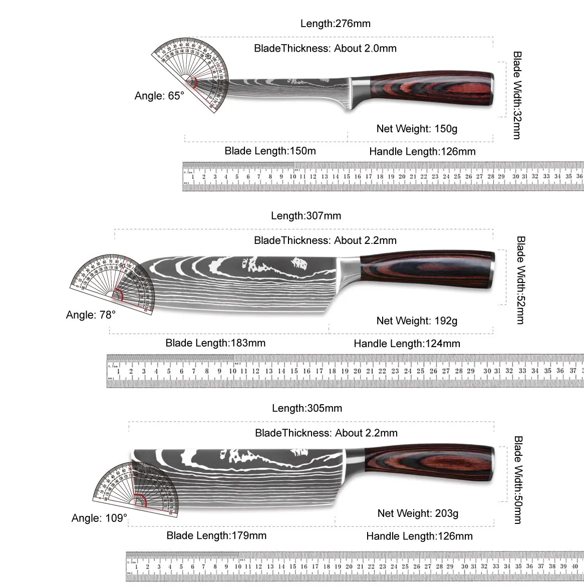 Amber Kitchen knives Set Professional Chef Knives Japanese 5CR15MOV High Carbon Stainless Steel Imitation Damascus Pattern Knife