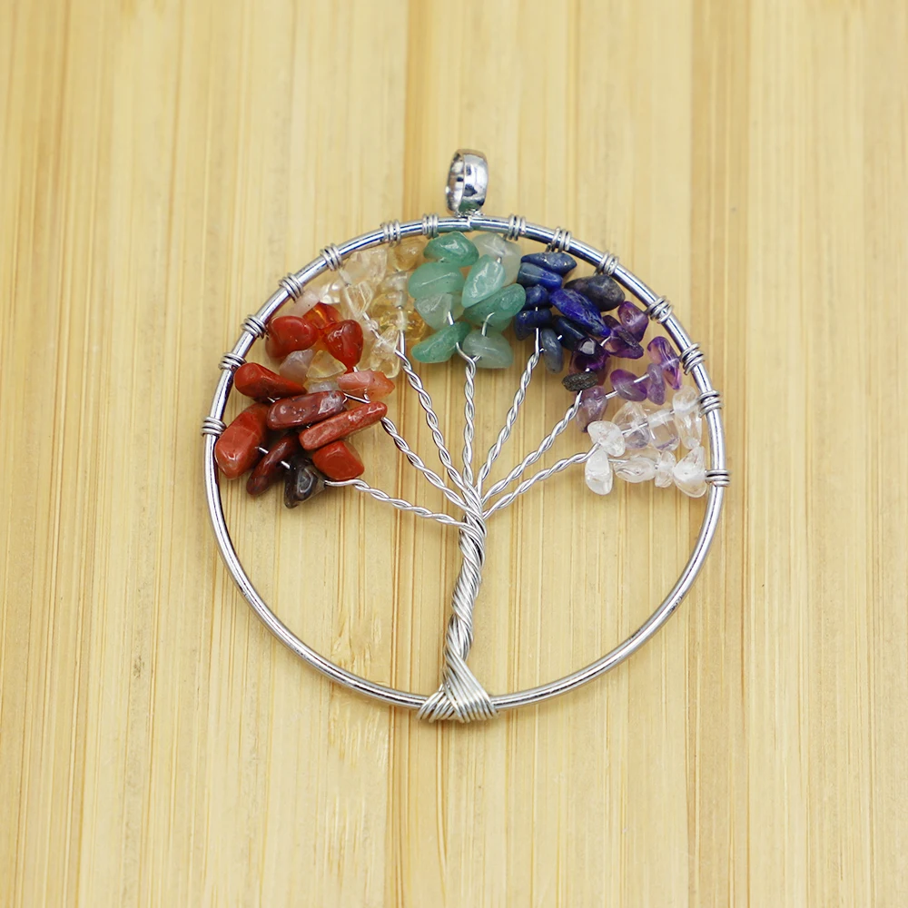 Free Shipping 50MM Natural Gravel Hand Wound Life Tree Pendant Colorful Reiki Turpentine Key Earrings Jewelry Wholesale 8Pcs/Lot