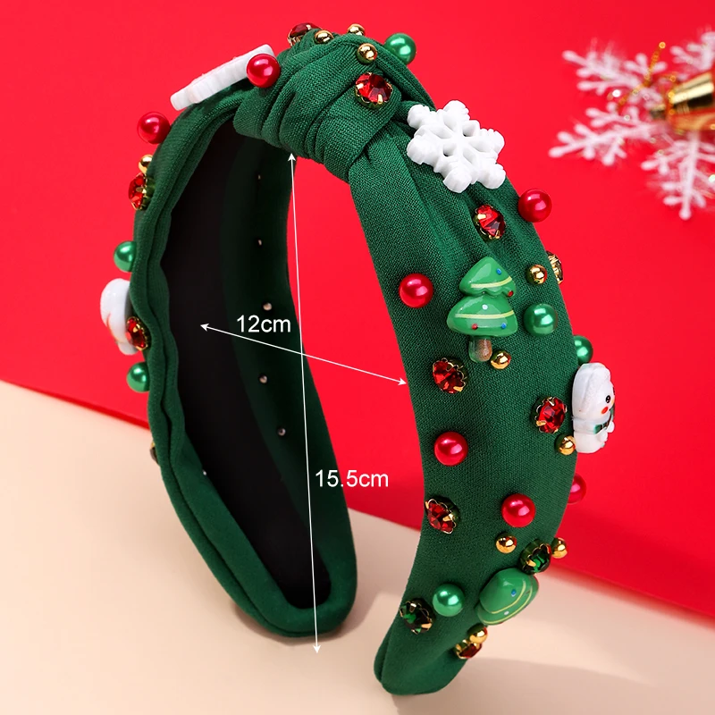 Christmas Headband New Personality Diamond Pearl Knot Headband Fashion Wide Edge High Cranial Top Clip Hair Accessories