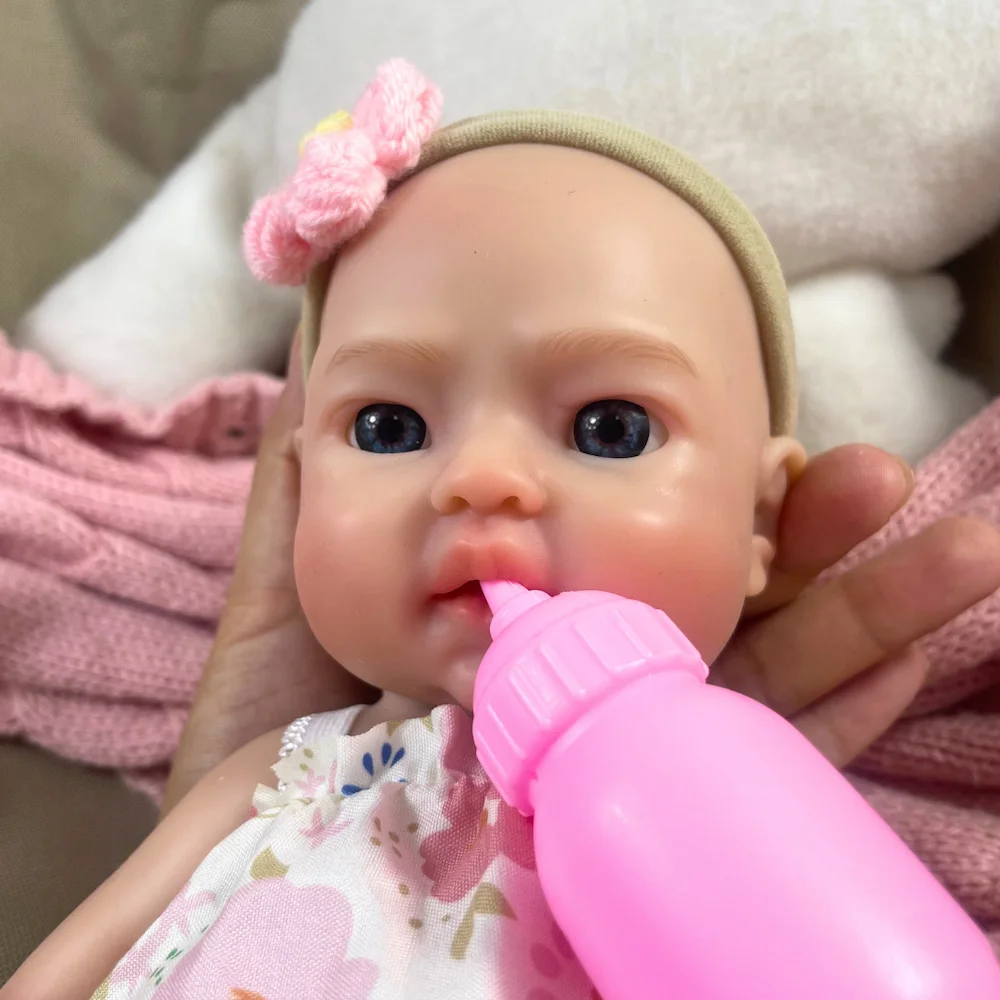 

Mini 13 Inch Full Silicone Reborn Baby Doll Tina Doll Girl Body Lifelike Soft Solid Silicone Washable Doll Christmas Gift Toy