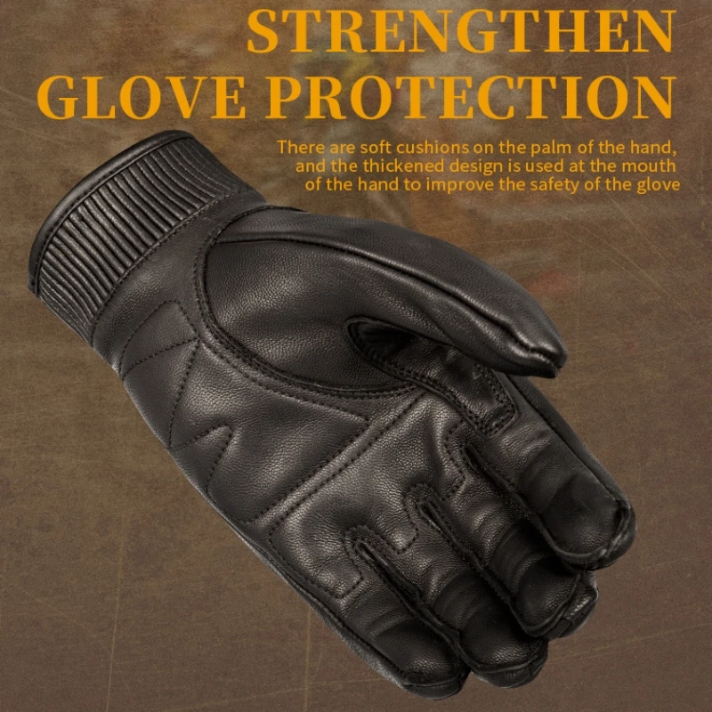 SFK Retro Motorcycle Gloves Laser Pattern Real Goat Leather Summer Breathable PVC Hard Shell Joint Protection Riding Equipment