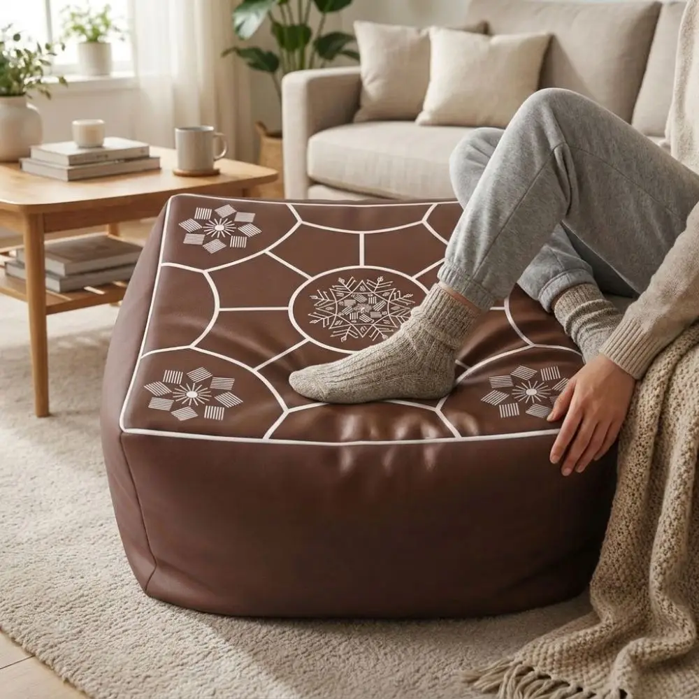 PU Leather Footstool Cover Moroccan Style Unstuffed Sofa Stool Cover Large Capacity Waterproof Storage Bag Dorm