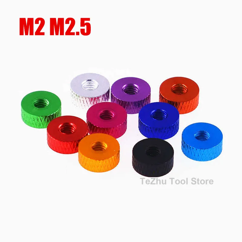 M2 M2.5 Aluminum Alloy Knurled Thumb Nut Double Through Hand Tighten Round Nuts Anodized 10 Colors