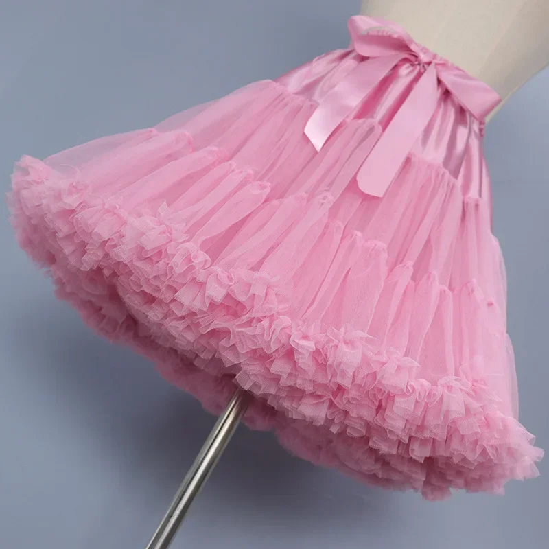 Womens Layered Pleated Tulle Petticoat Tutu Puffy Party Cosplay Skirt Elastic Waist Princess Ballet Dance Pettiskirts Underskirt