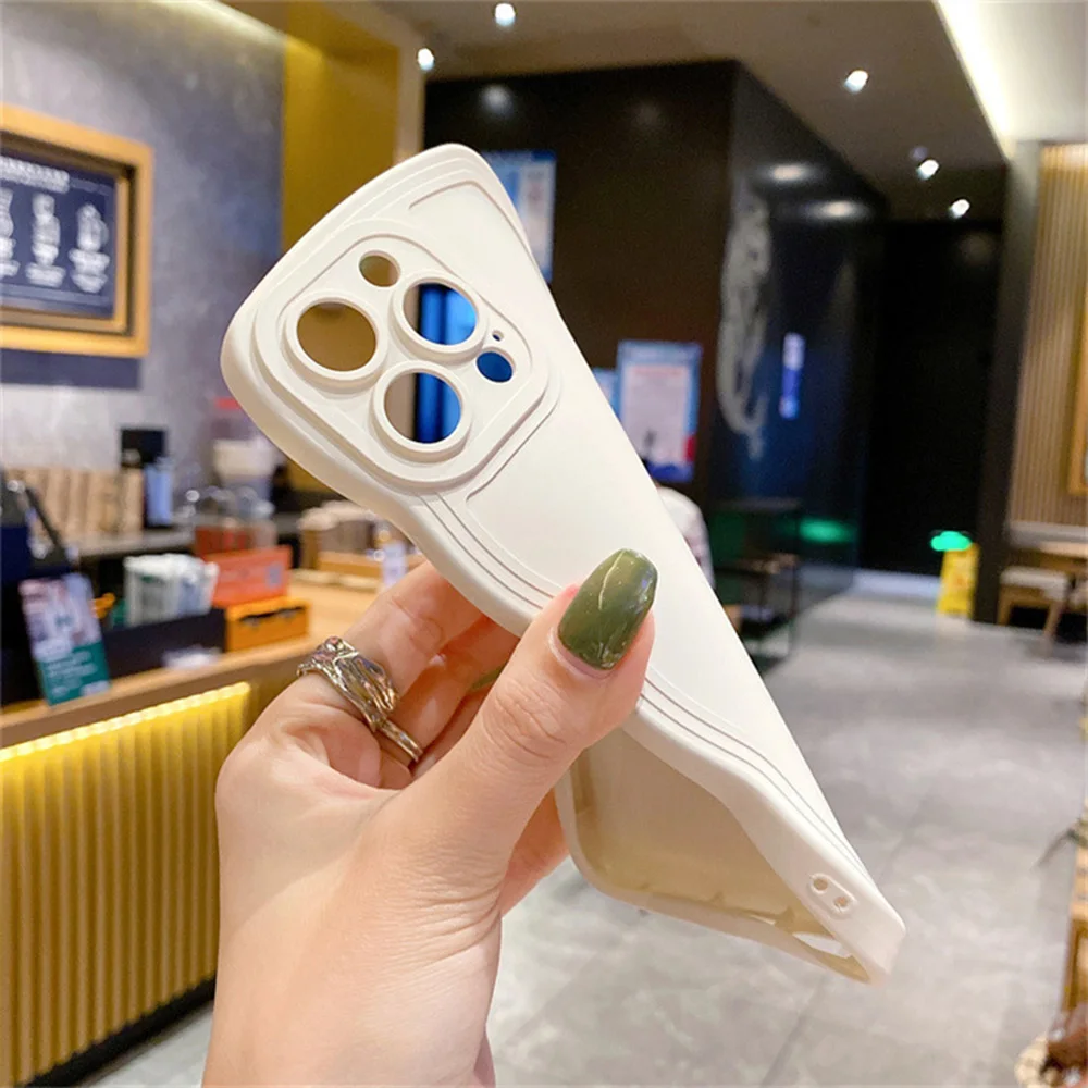 Cute Curly Wave Frame Silicone Phone Case For iPhone 11 12 13 14 15 Pro Max Matte Solid Color Shockproof Protection Back Cover image 6
