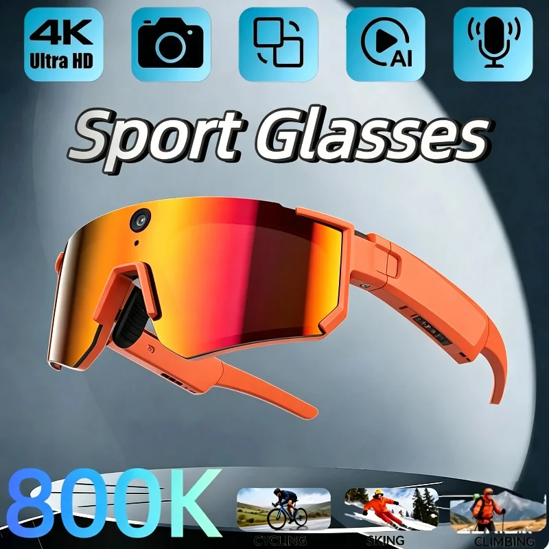 2026 Sport Smart Glasses 4K Camera 800W Anti-shake Cycling Video Recording AI Translation Outdoor Sunglasses Motorcycle Goggles