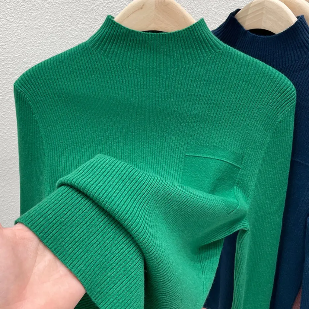 

Женская полуводолазка с длинными рукавами, вязаная рубашка, осенне-зимний внутренний свитер, элитный нижний топ, новый европейский стиль