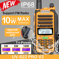 2024 Baofeng UV S22 PRO V2 IP68 Waterproof 10W Power Walkie Talkie Type-C Charger FM Radio UHF VHF Long Range Upgrade UV-9R Plus