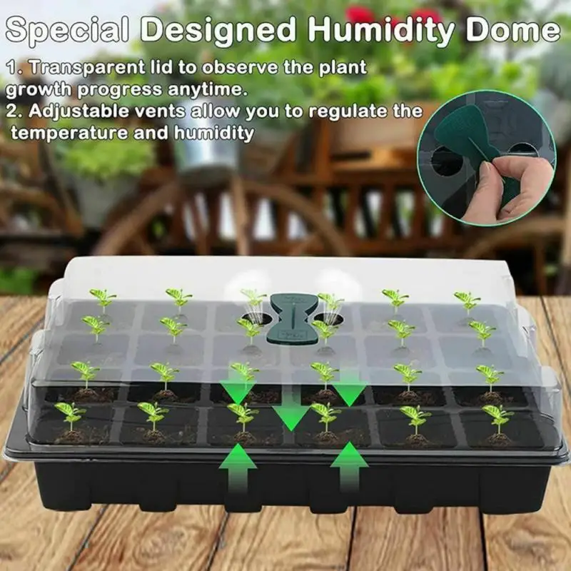 

24 Cells Highter Nursery Pots Seeding Trays Seed Starter Kits Humidity Domes Cover Gardening Plant Germination Trays Box