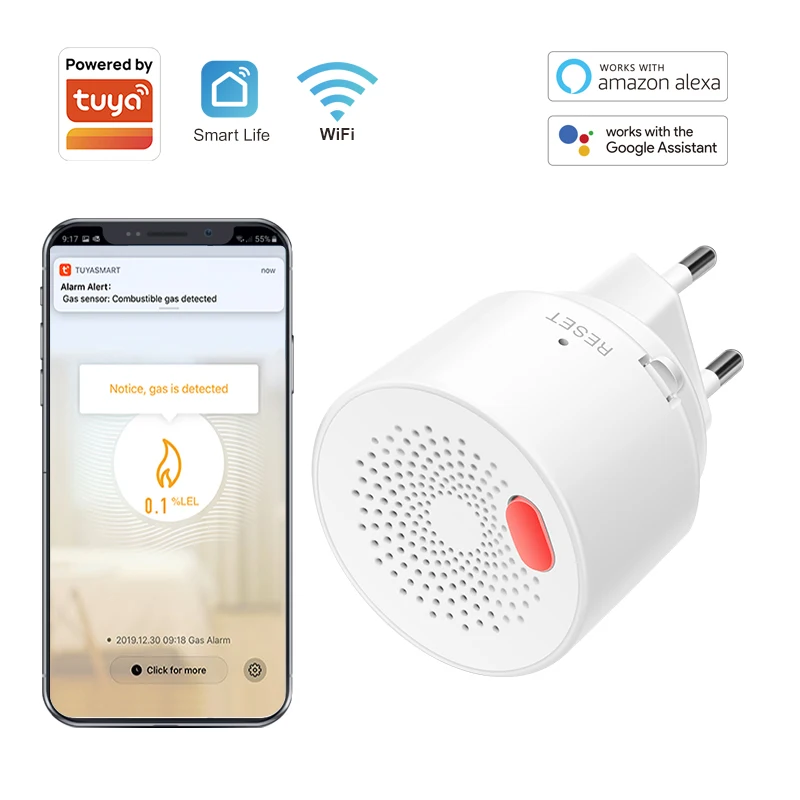 110V-220V Tuya Smart WiFi Natural Gas Sensor, 24/7 Intelligent Protection, Compatible With Alexa And Google.