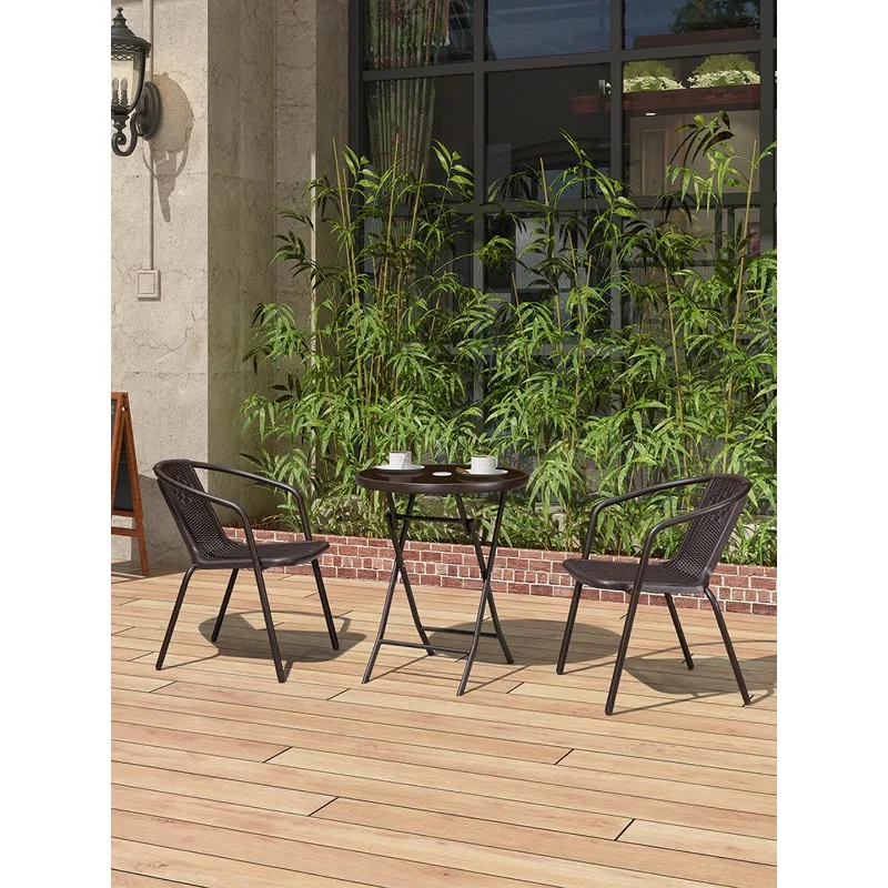 

Balcony table and chair three-piece outdoor table and chair imitation rattan chair small coffee table combination