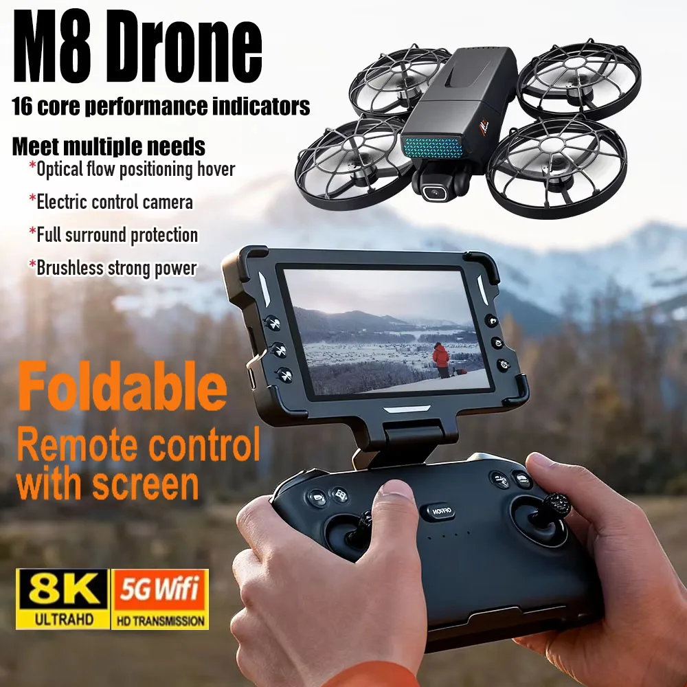

M8 GPS FPV Drone with 8K Camera - WiFi Foldable Quadcopter Brushless Motor 360° Obstacle Avoidance Auto Return RC Toy for Adult