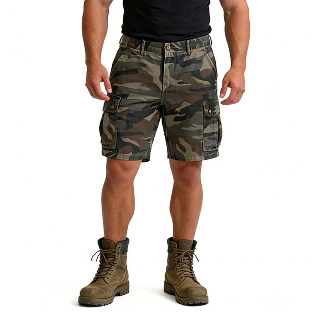 

American Camouflage Pure Cotton Loose Multi-bag Overalls Shorts Retro Men's Casual Straight Sport Shorts