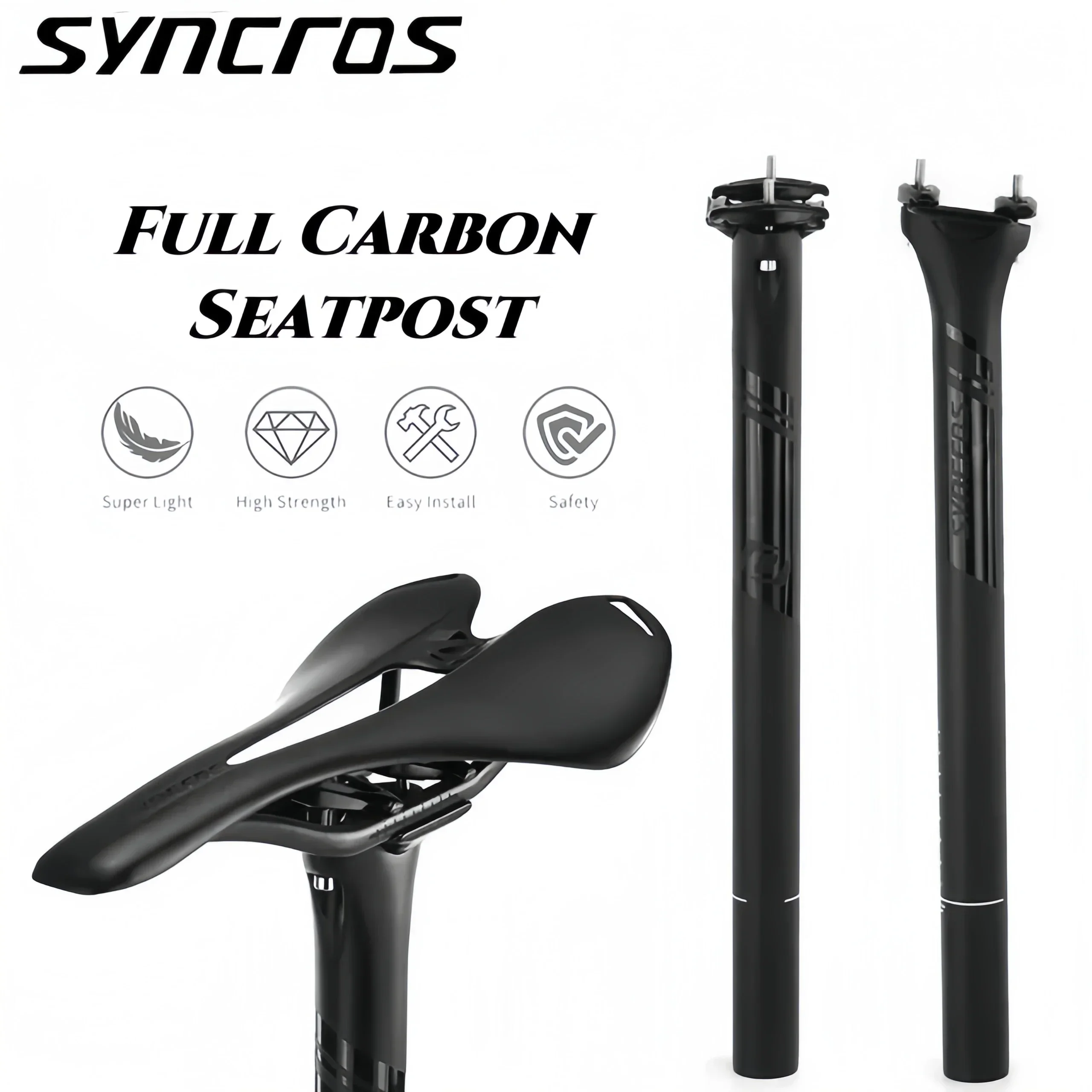 SYNCROS Carbon Fiber Seatpost | for Mountain, Road & Folding Bikes | 27.2/30.8/31.6mm Matte Finish