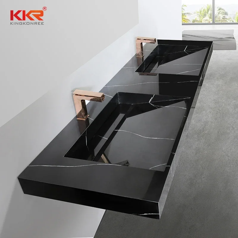 Wholesale Modern Sanitary Wares Washroom Vessel Sink Black Marble Wash Basin Maeble Texture Stone Sink Vanity