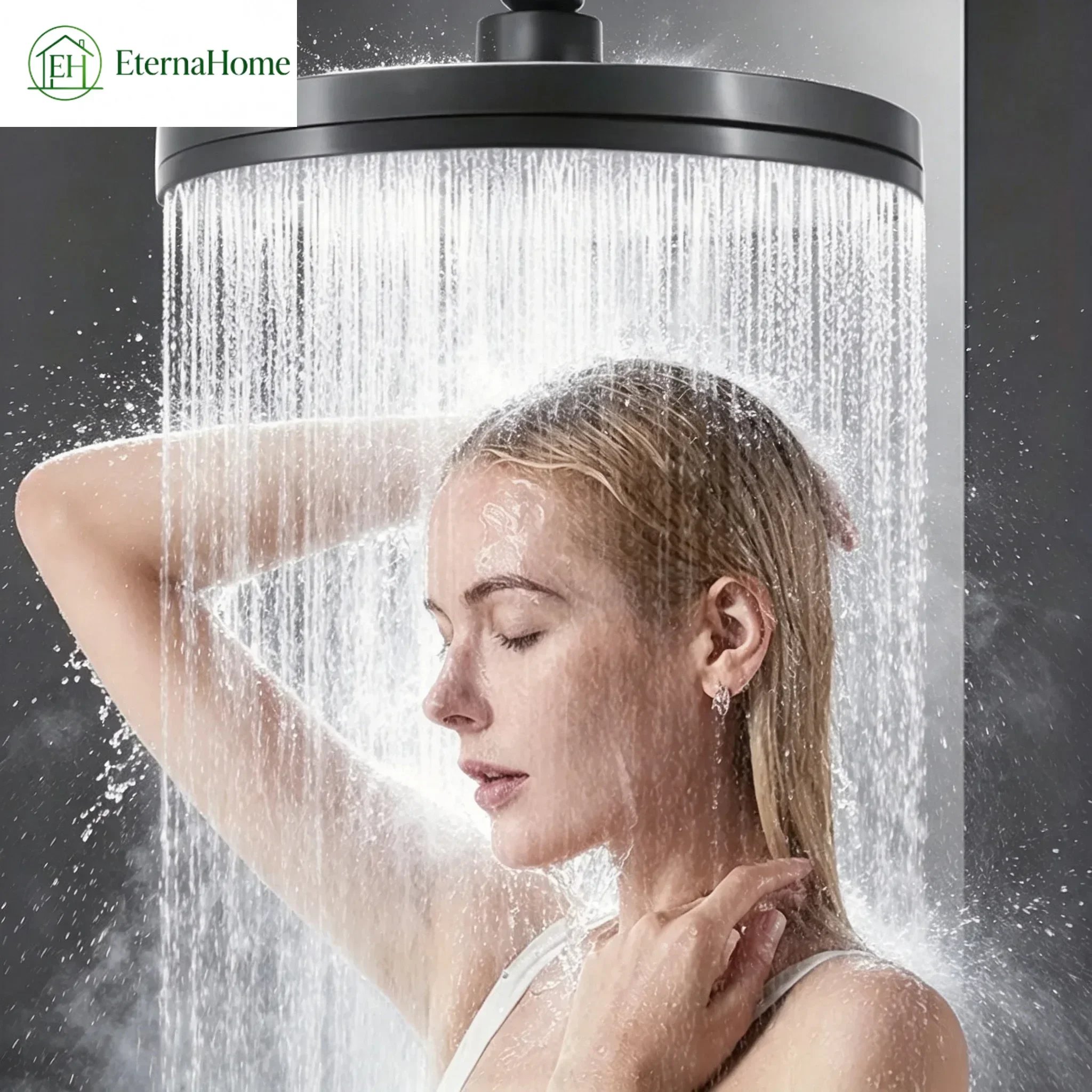 Oversized Round Rainfall Overhead Shower Head High Pressure Boost 6 Spray Modes Wide Full Body Coverage for Home Bathroom Shower