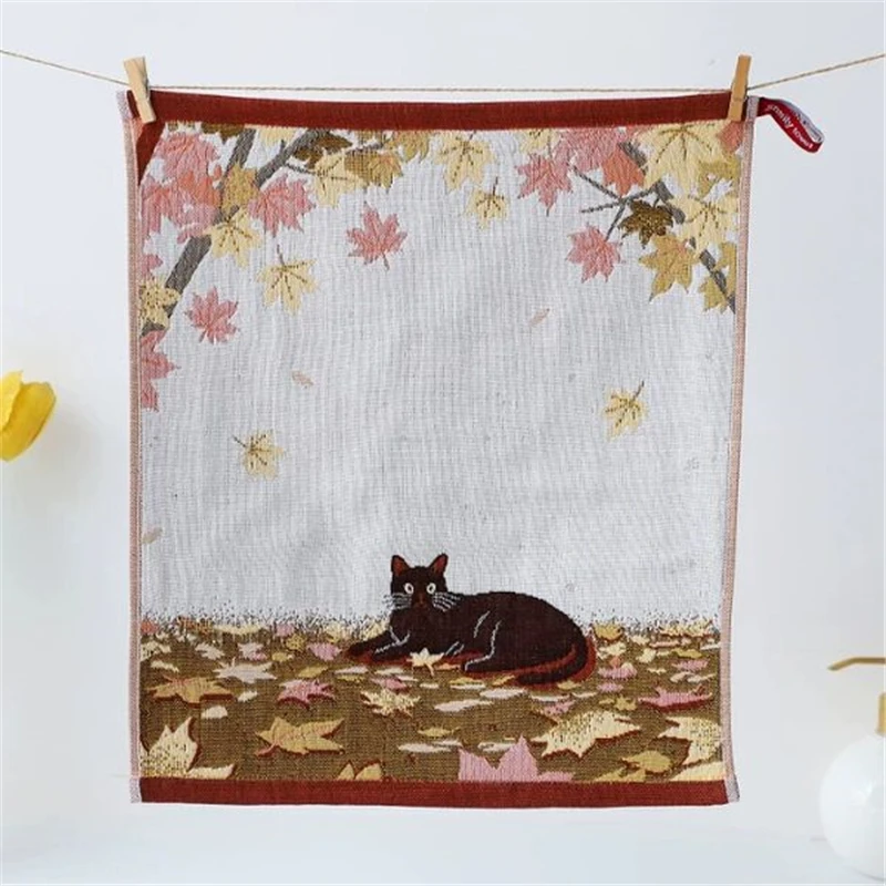 مناشف أطباق كرتونية للقطط 3 قطع 35*40 سم شاش قطن ثلاثي الطبقات للمطبخ 12 طراز رقيق