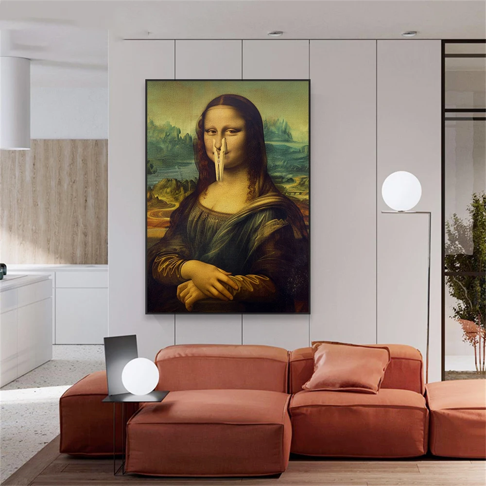 Altered Art Mona Lisa Toilet Poster Funny Bad Smell Funny Bathroom Wall Art Print Bathroom Wall Art Canvas Painting Humor Decor