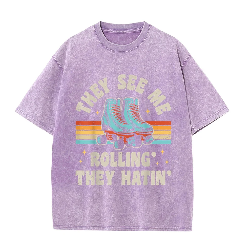 Roller Skating They See Me Rollin' Hatin' Skater Skate T-Shirt 반팔티 Korean Popular Clothes Short Sleeve Extended Size T Shirt