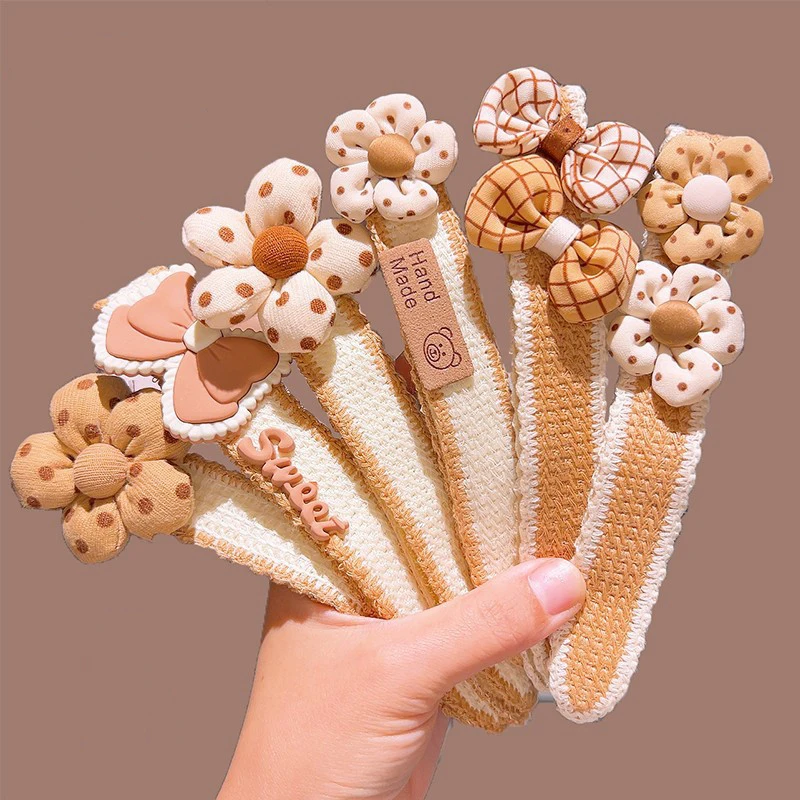 

New Baby Girl Hair Hoops Sweet Flower Princess Bangs Stickers Headband Fabric Hairpins Kids Hair Accessories Children Headdress