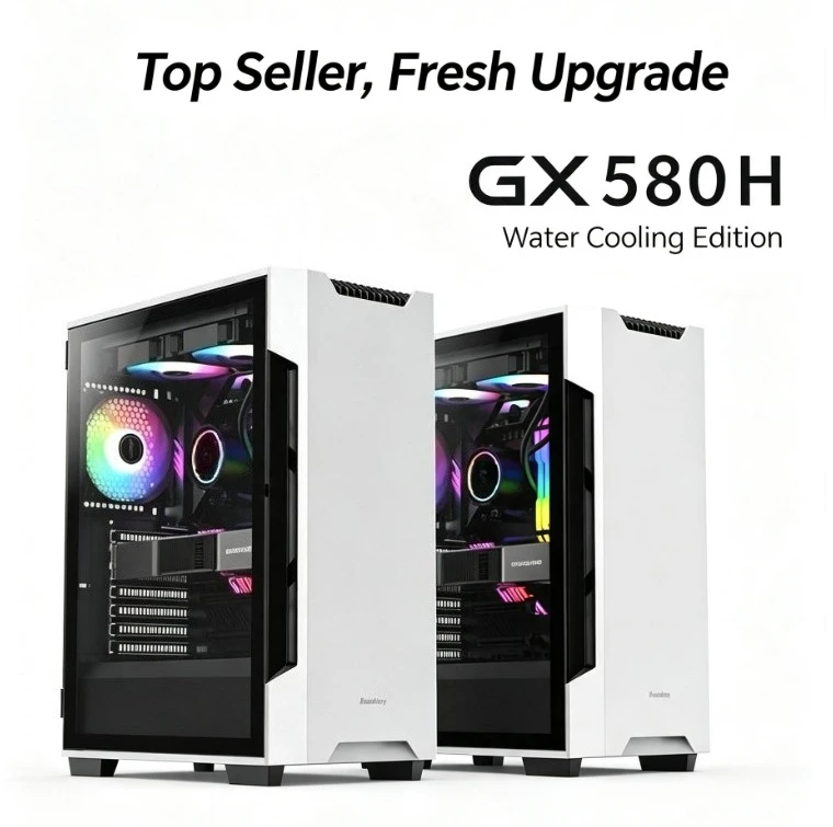 GX580H DIY Gaming Desktop Computer Case, Full Side‑Transparent Tempered‑Glass Panel Support Cable Routing