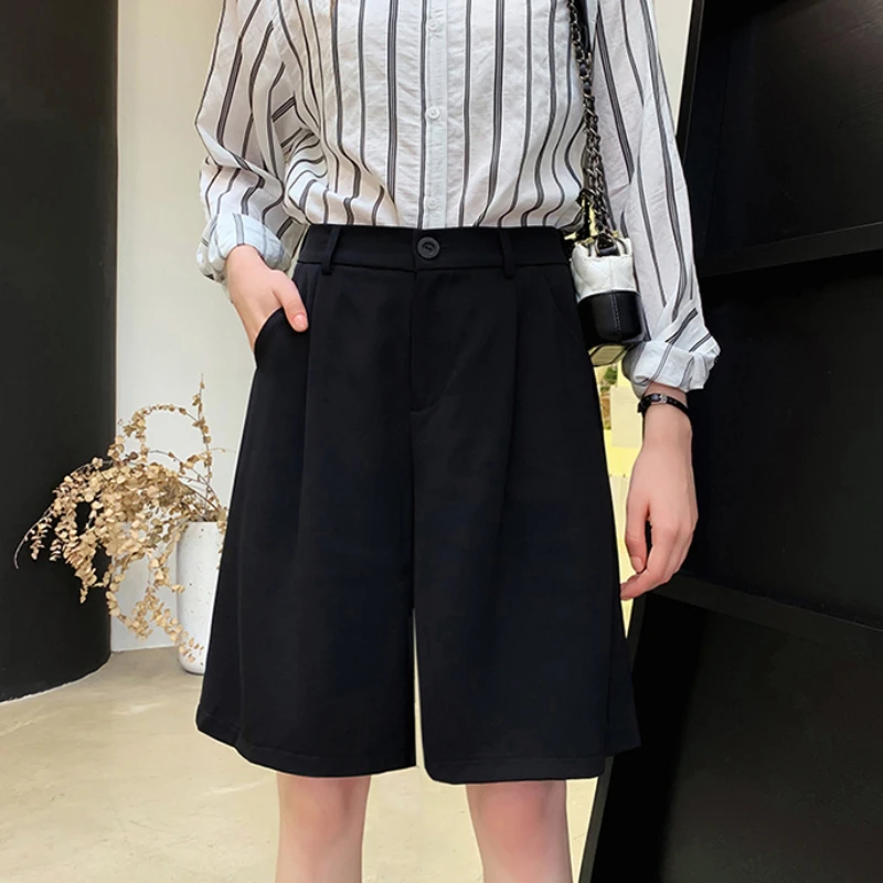 Summer Shorts for Women Solid Loose High Waist Simple Fashion Ulzzang All-match Straight Office Lady Casual Harajuku Clothing