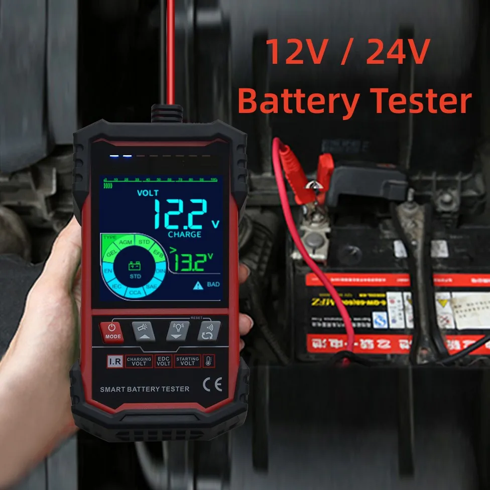 TOOLTOP 3.2 Inch Smart Car Battery Tester 12V 24V Lead Acid Battery Internal Resistance Load Discharge Current Battery Life Test