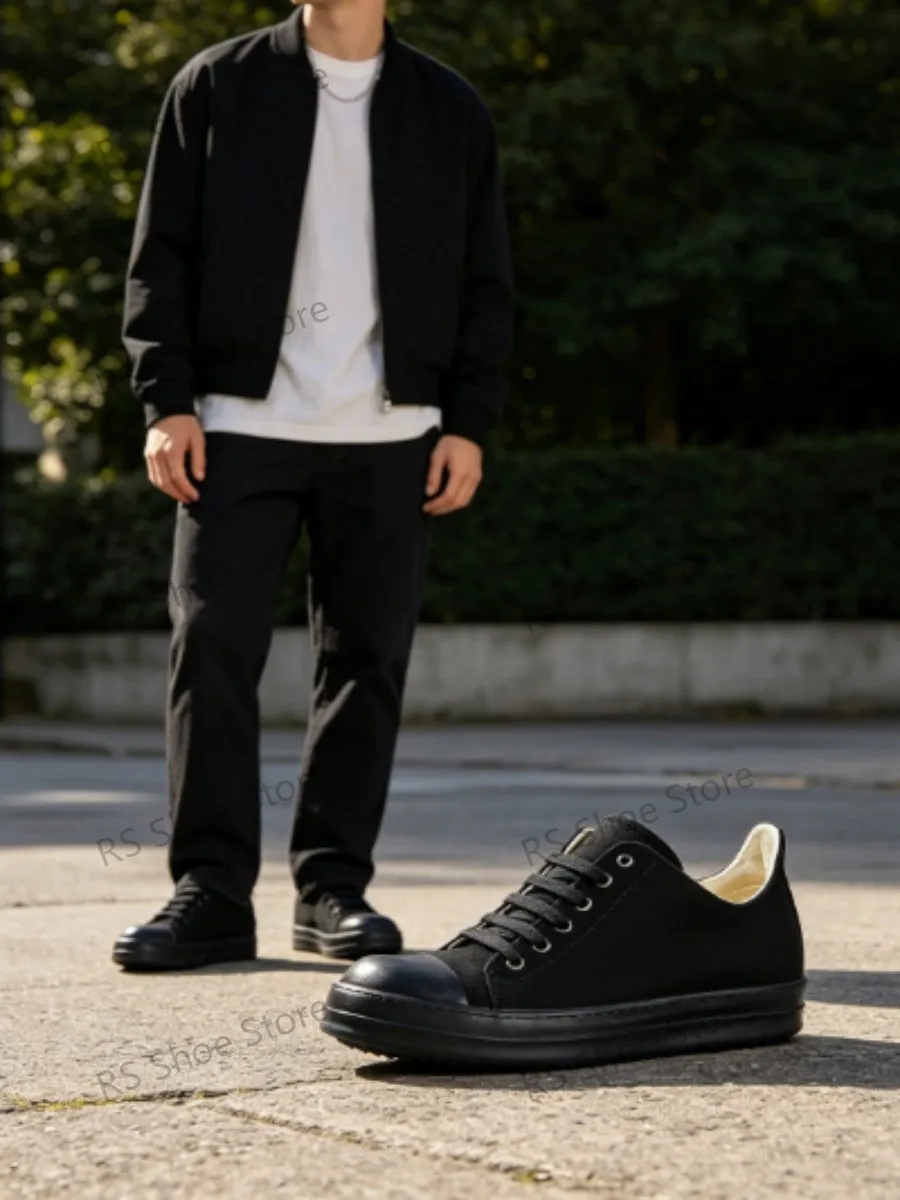 

Ro Luxury Men Casual Shoes Full Black Canvas Low Top Shoe Sneaker Thick Sole Lace Up Luxury Women Sneakers
