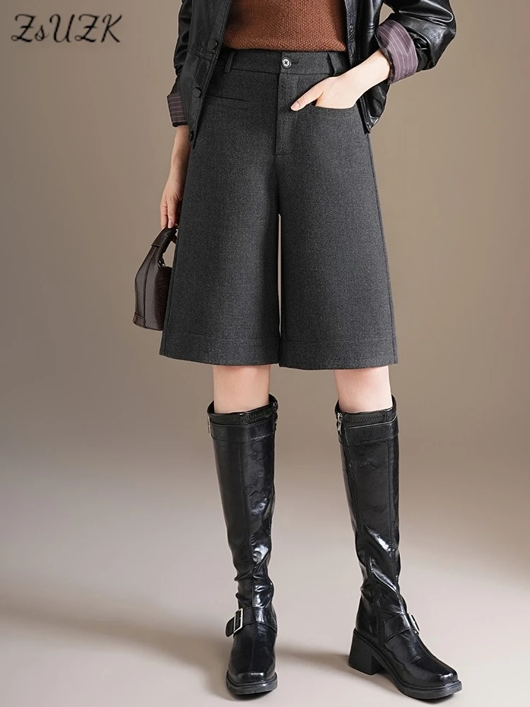 ZUZK New Winter Chic Bermuda Shorts High Waist Women Loose Shorts Autumn Winter Fashion Bermuda Shorts  Bloomer Shorts