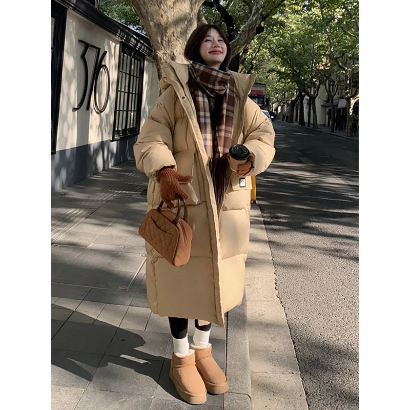 Versione coreana piumino dritto Super spesso lungo con cappuccio caldo Fashion Design Sense Bread Coat inverno donna semplice cappotto lungo