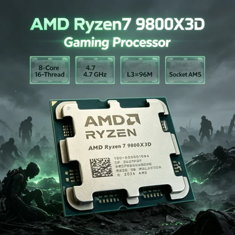 AMD Ryzen 7 9800X3D L3=96M R7 9800X3D Socket AM5 4.7GHz 4NM Gaming Processor 8-Core 16-Thread 120W DDR5