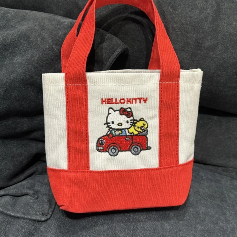 

Hello Kitty embroidered casual canvas tote bag Kawaii Women's shoulder bag Cute shoulder bag stylish Sanrio Handheld Tote pouch