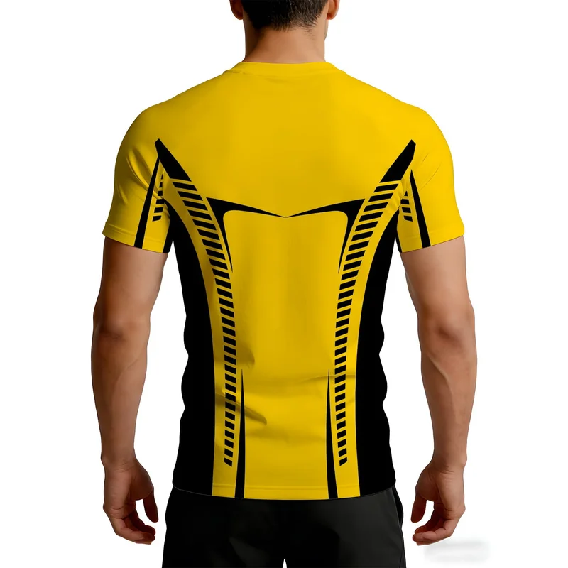 Men's Yellow Black Color Block Fitness Short Sleeve Crew Neck T Shirt Quick Dry Breathable Athletic Slim Fit Muscle Defining Top