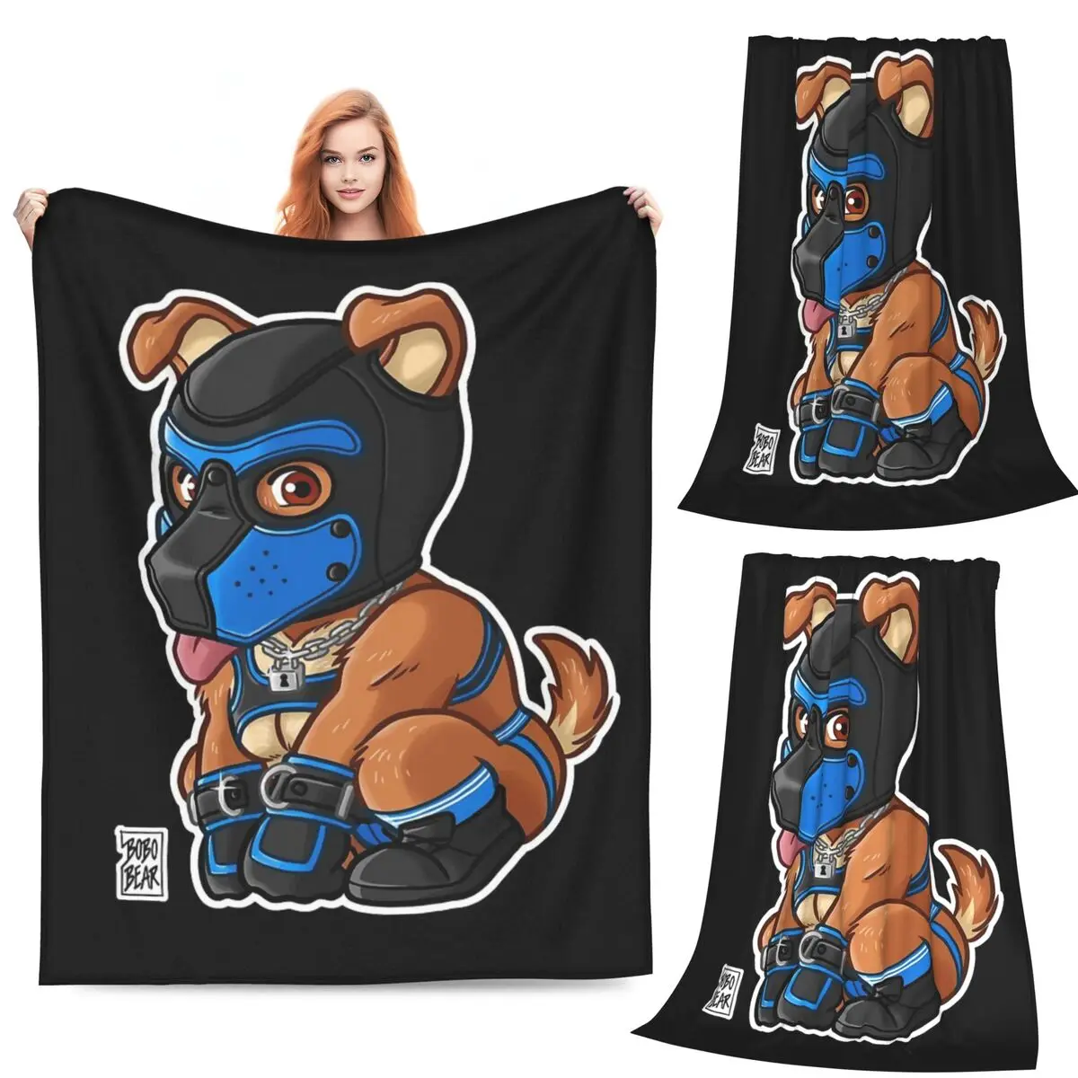 PLAYFUL PUPPY BLUE MASK BEARZOO SERIES Blanket Flannel Sofa Throw Blanket for Couch Bedding Outdoor Throws Bedspread Quilt